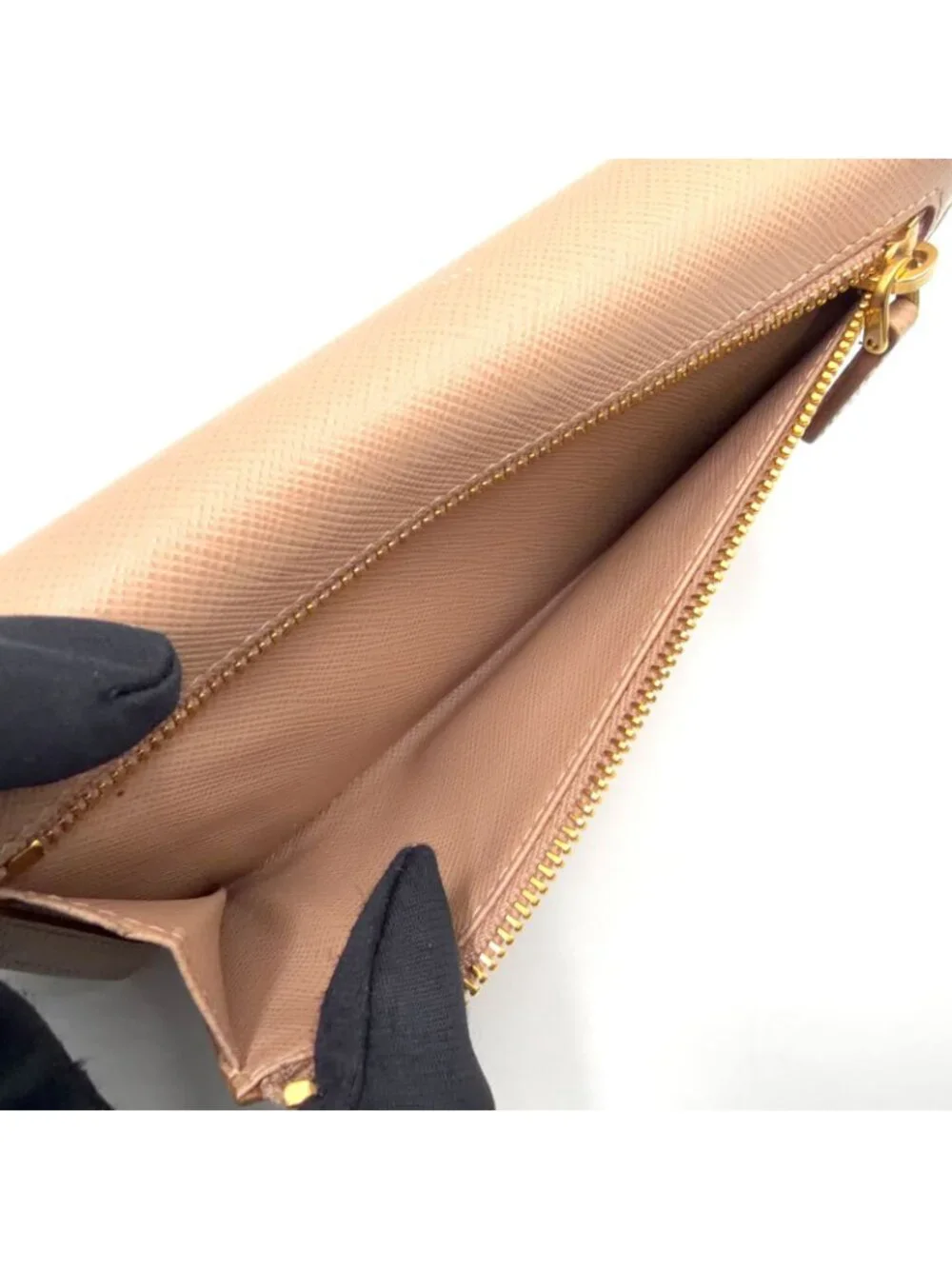 Prada Saffiano Metal Bifold Leather Pink Beige Wallet Gold